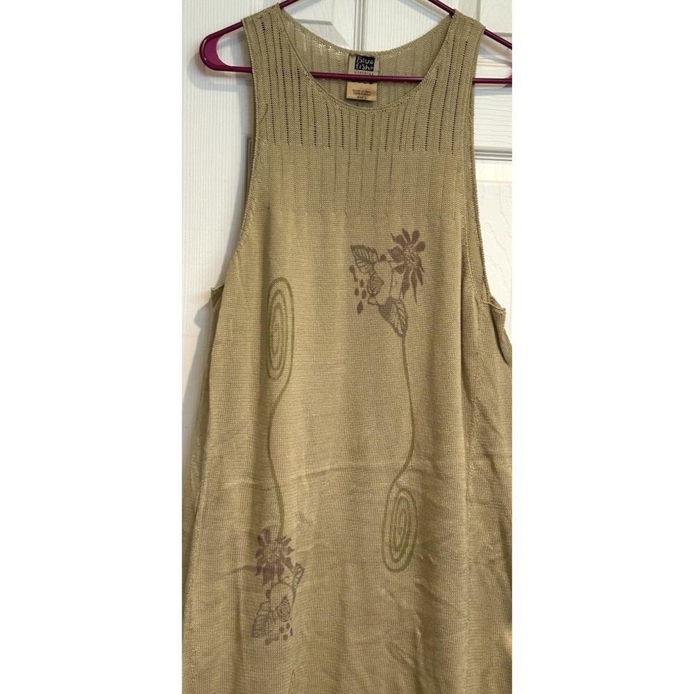 Blue Fish Beige Handpainted Pullover Cotton Long Sweater Dress Sz 2 Lagenlook - Picture 3 of 7